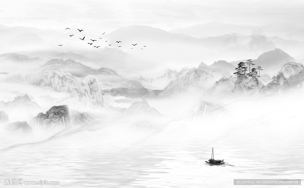 水墨山水客厅新中式 背景墙