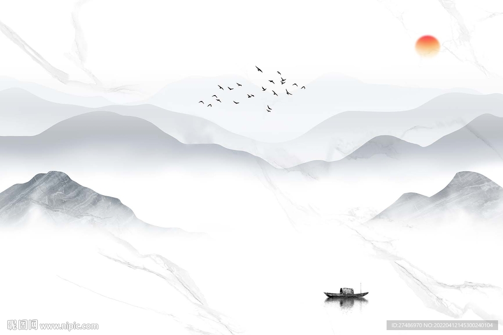 简约新中式大理石纹山水背景墙