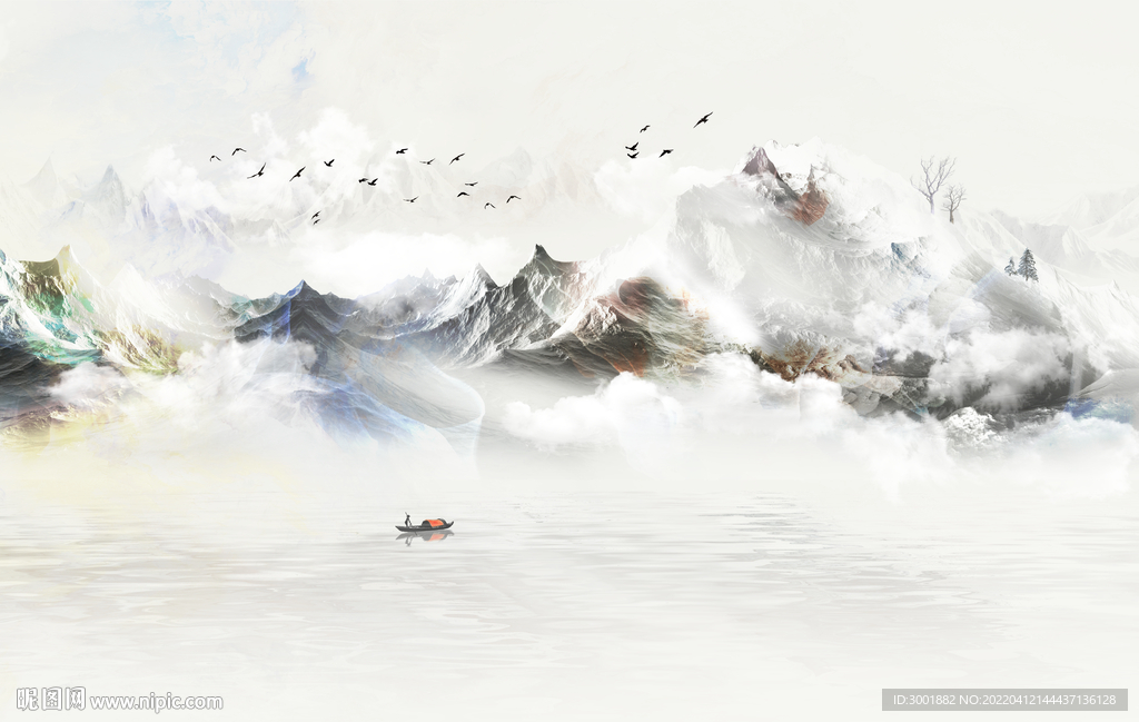 轻奢装饰画 新中式山水画 船