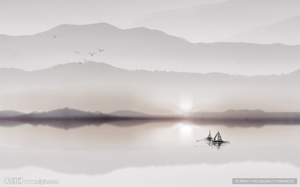 轻奢装饰画 船 新中式水墨山水