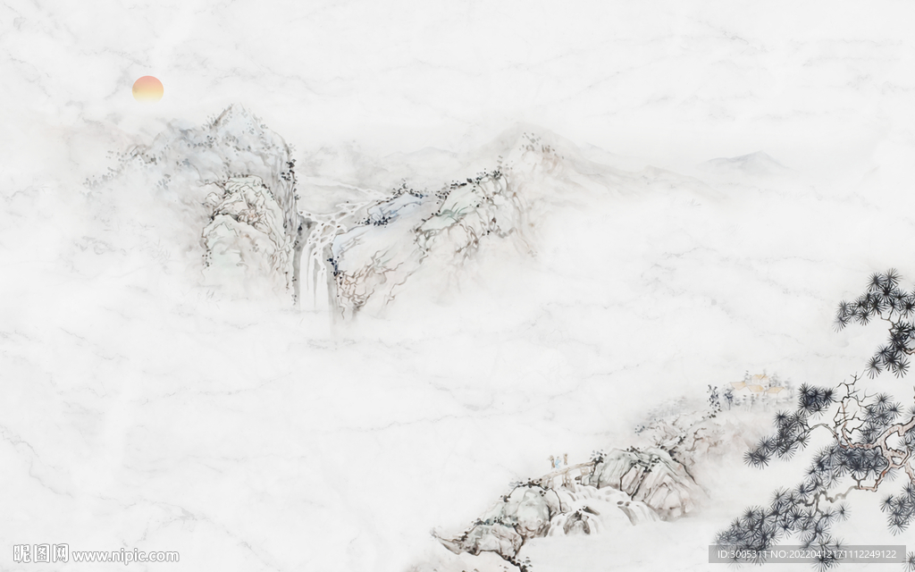 轻奢装饰画 新中式水墨山水画