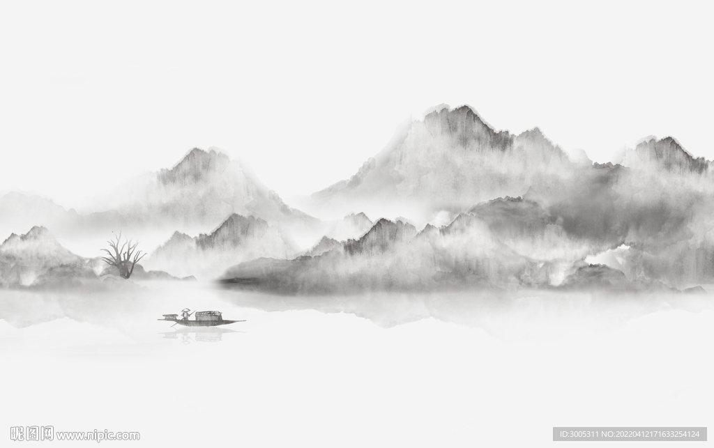 轻奢装饰画 新中式水墨山水画