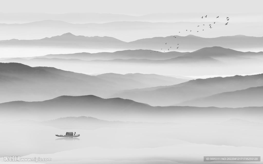 轻奢装饰画 新中式水墨山水画
