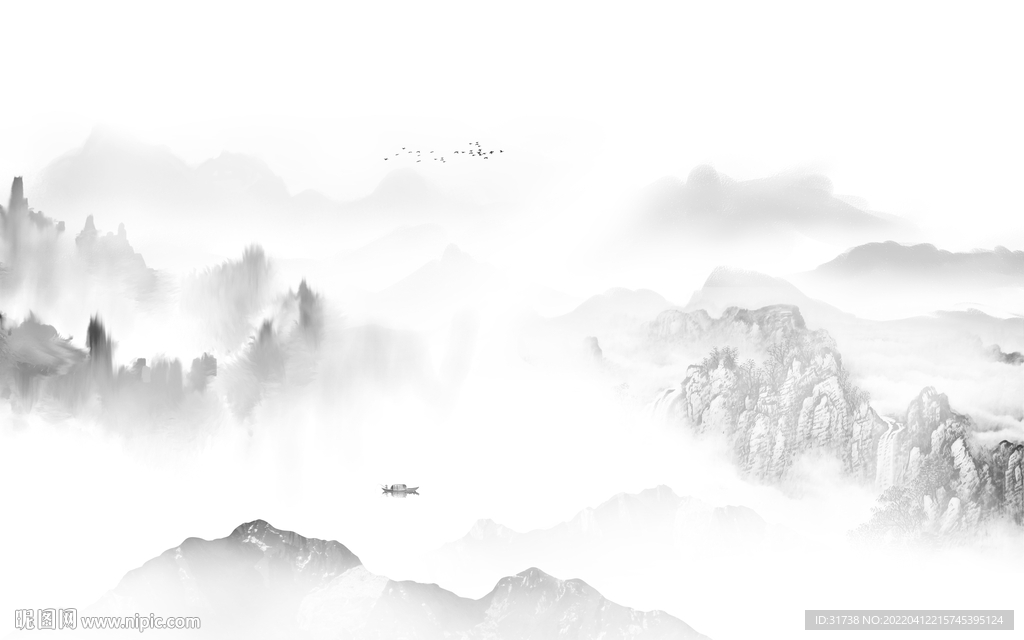 水墨山水客厅新中式背景墙