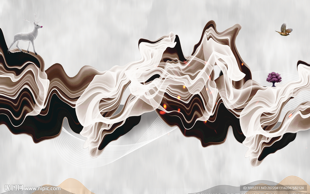 轻奢装饰画 抽象线条弧线