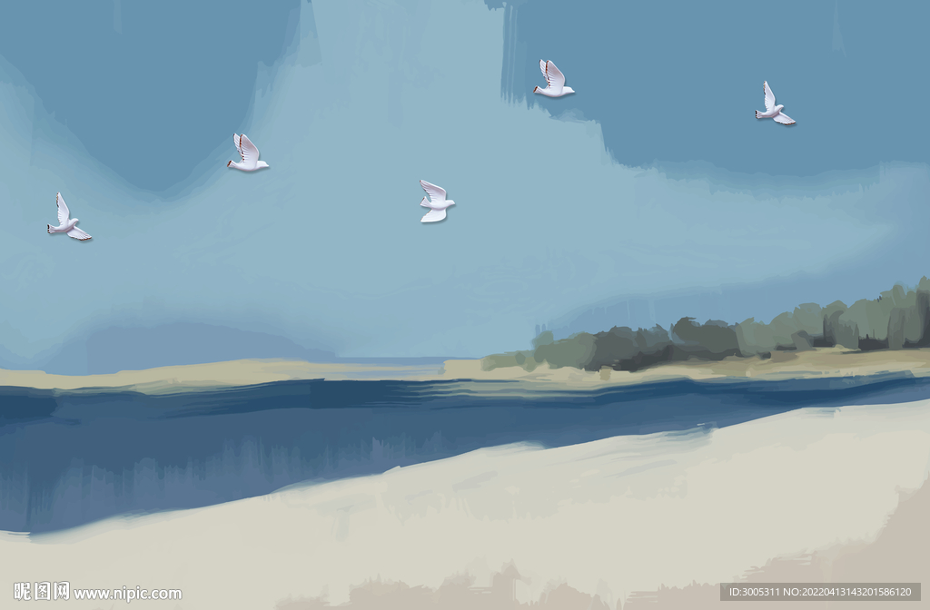 轻奢装饰画 新中式山水画 海鸥