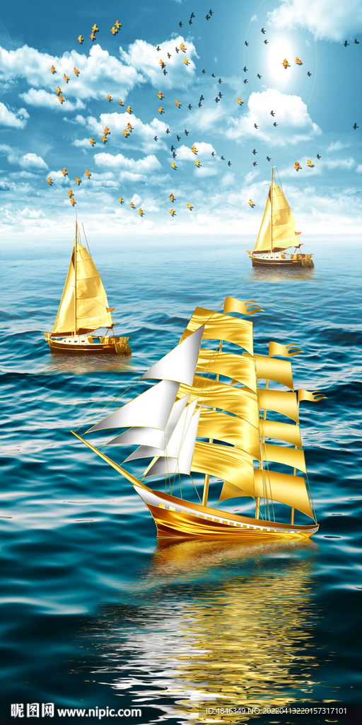 抽象金色帆船一帆风顺玄关
