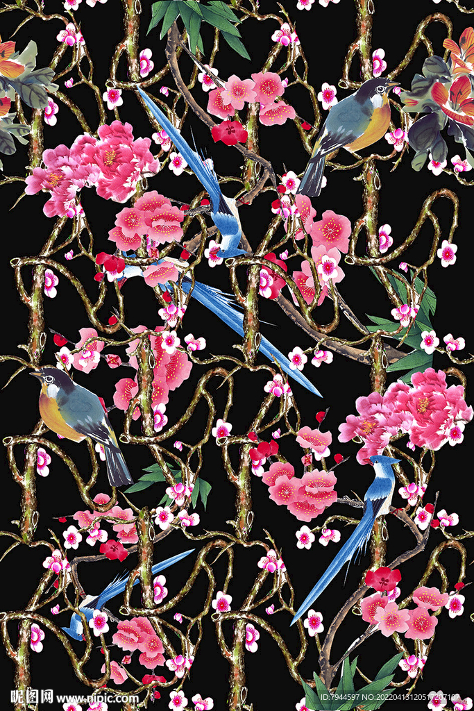 梅花喜鹊数码服装印花