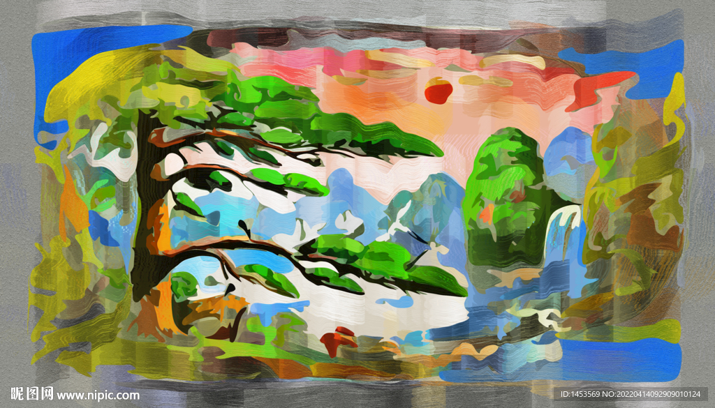 迎客松油画