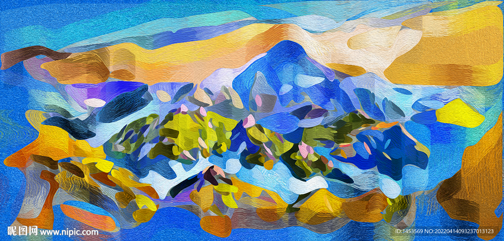 雪山油画