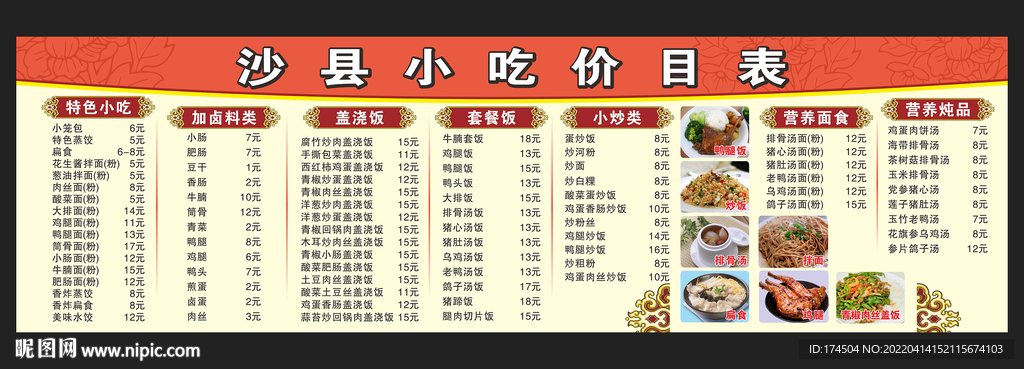 沙县小吃价目表