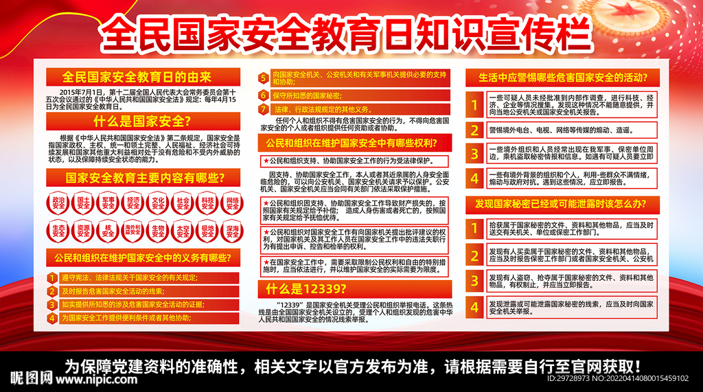 国家安全教育日知识宣传栏