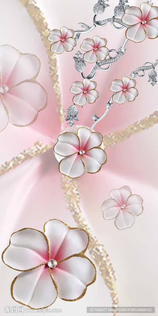 粉色唯美花瓣浮雕玄关装饰画