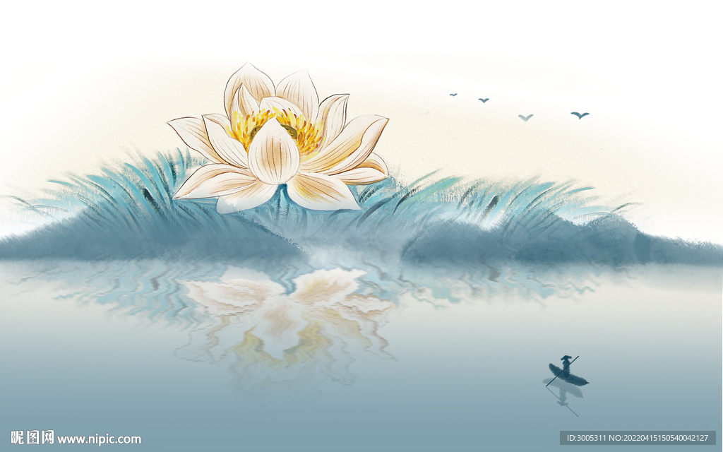 轻奢装饰画 荷花 船