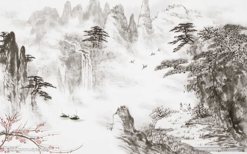 轻奢装饰画 新中式水墨山水画