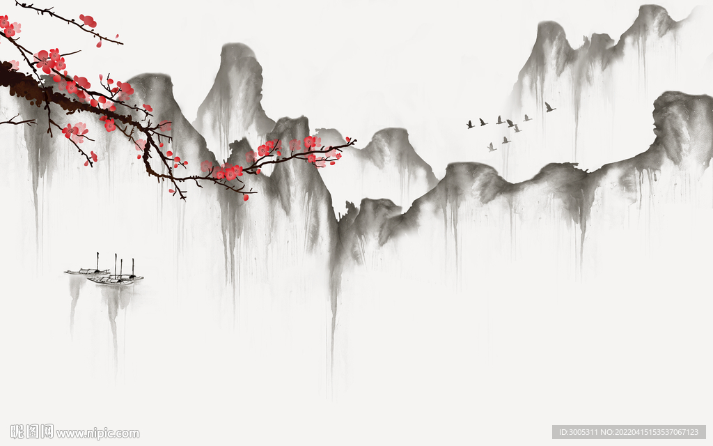 轻奢装饰画新中式水墨山水 梅花