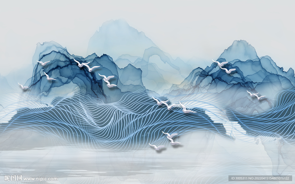 轻奢装饰画 意境水墨山水画弧线