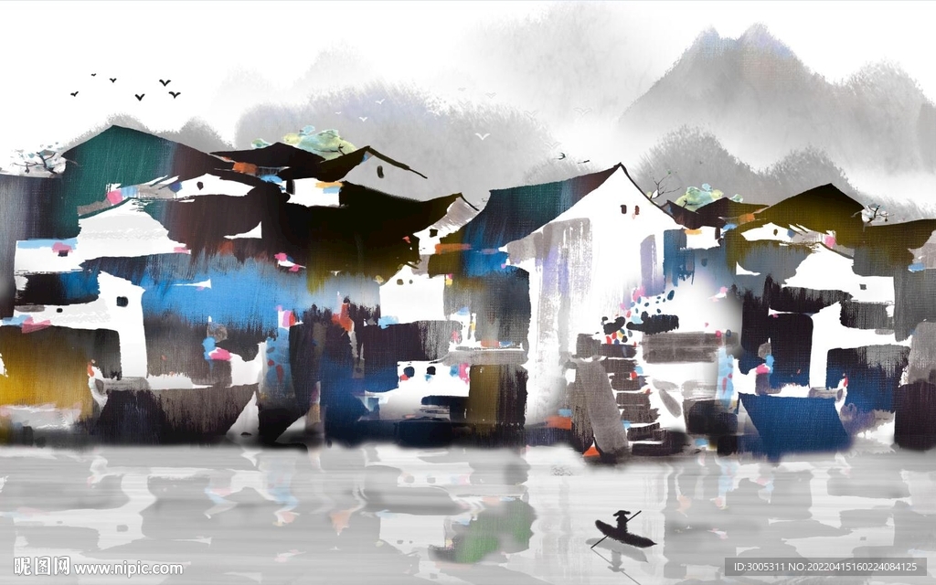 轻奢装饰画 中式建筑 江南水乡