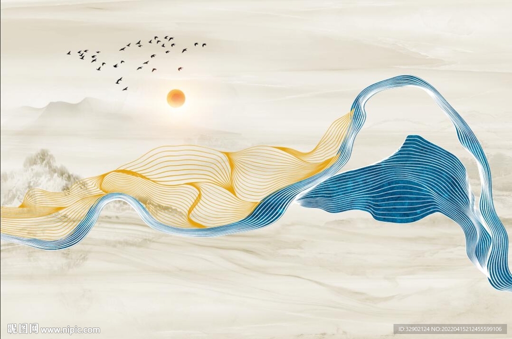 抽象烟雾山水背景墙