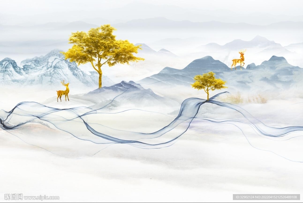 抽象烟雾山水背景墙