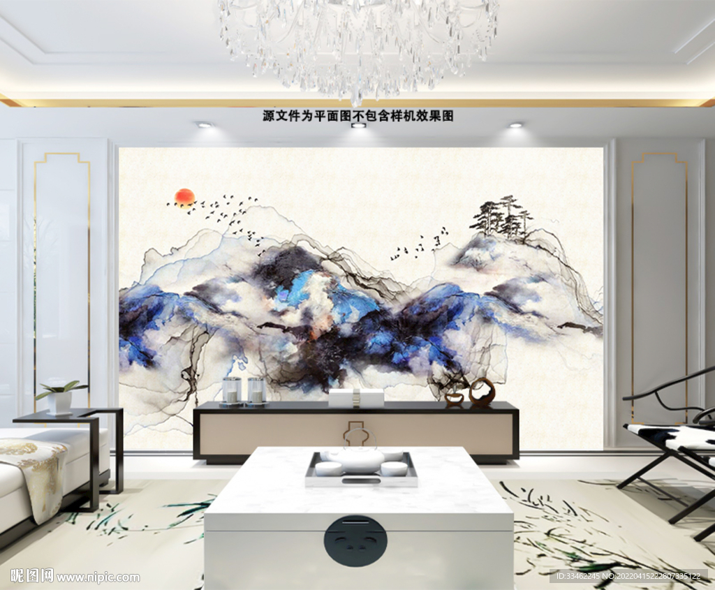 现代简约山水背景墙