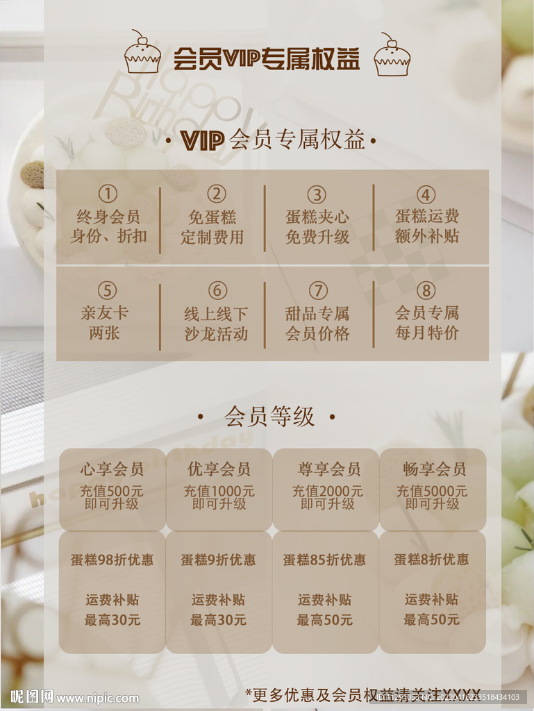 甜品会员vip专属权益会员卡