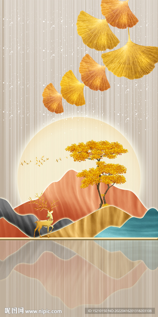 银杏树叶玄关背景墙