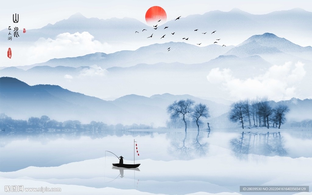 山水情背景墙