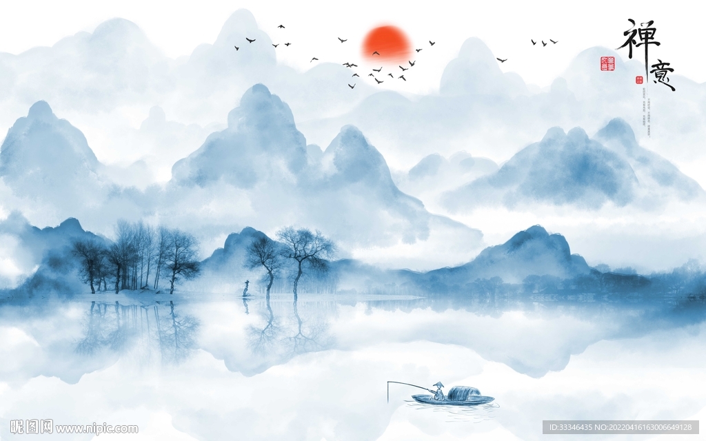 新中式山水背景墙