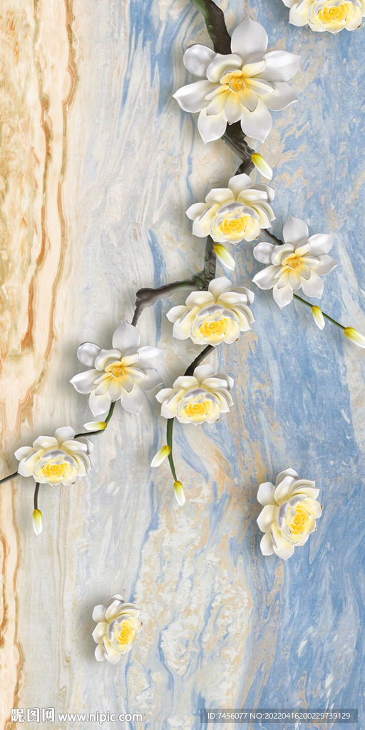 白色花朵花枝玄关装饰画