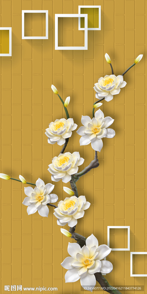 白色花枝花卉立体玄关过道