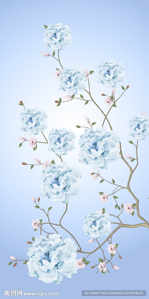 淡雅蓝色花卉花枝玄关过道