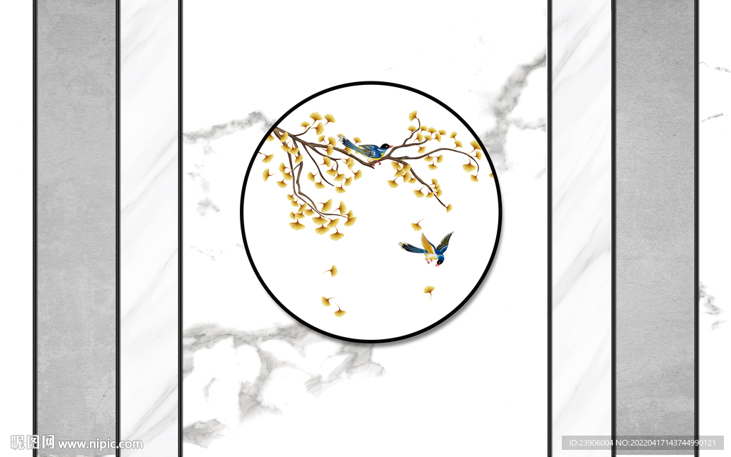 高清新款大理石纹银杏背景墙