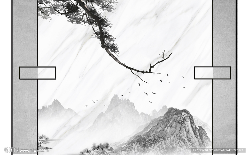 大理石山水宁静致远背景墙