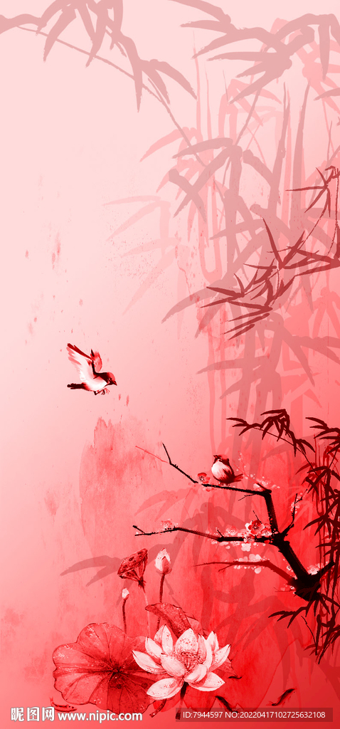 文艺清新 中国画分层数码印花