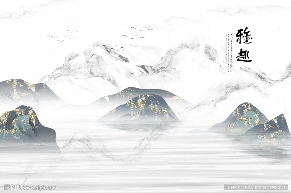 金箔山水爵士白背景墙