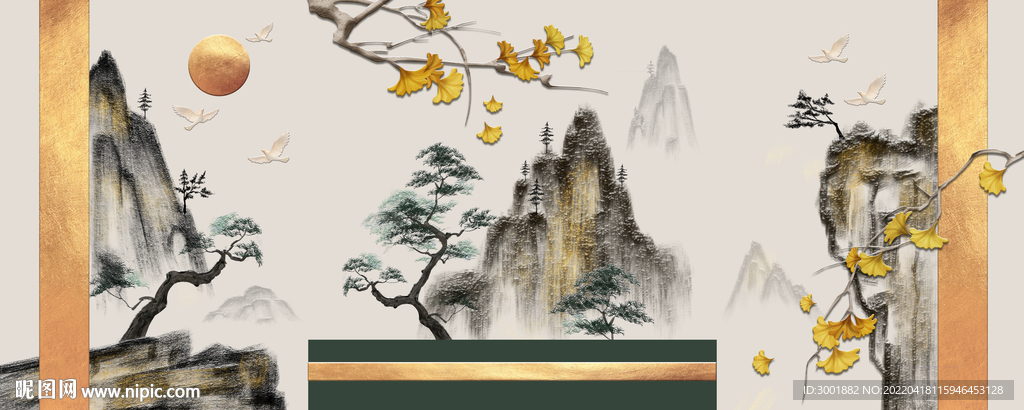 轻奢装饰画 水墨山水画