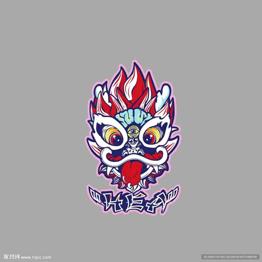 矢量潮牌醒狮舞狮T恤图案