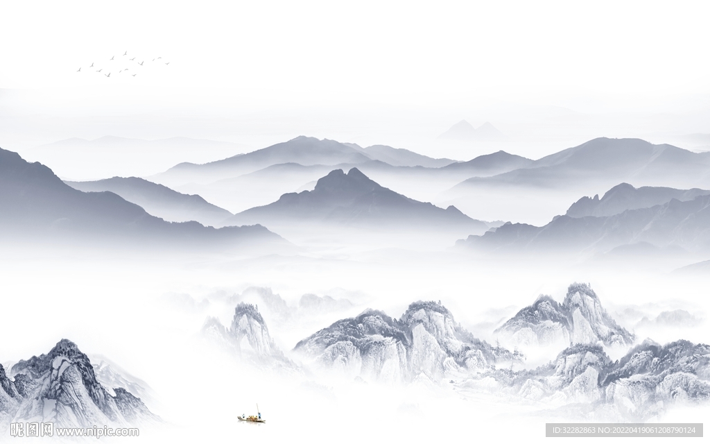 意境 别墅背景山水 TIF分层