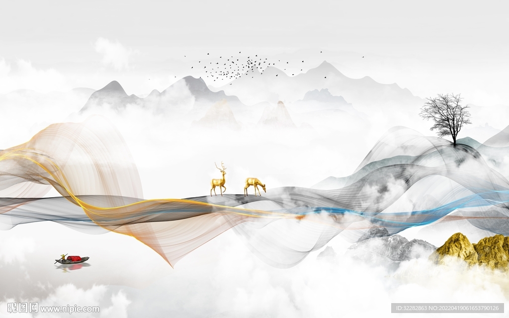 新款 别墅背景山水 TIF分层