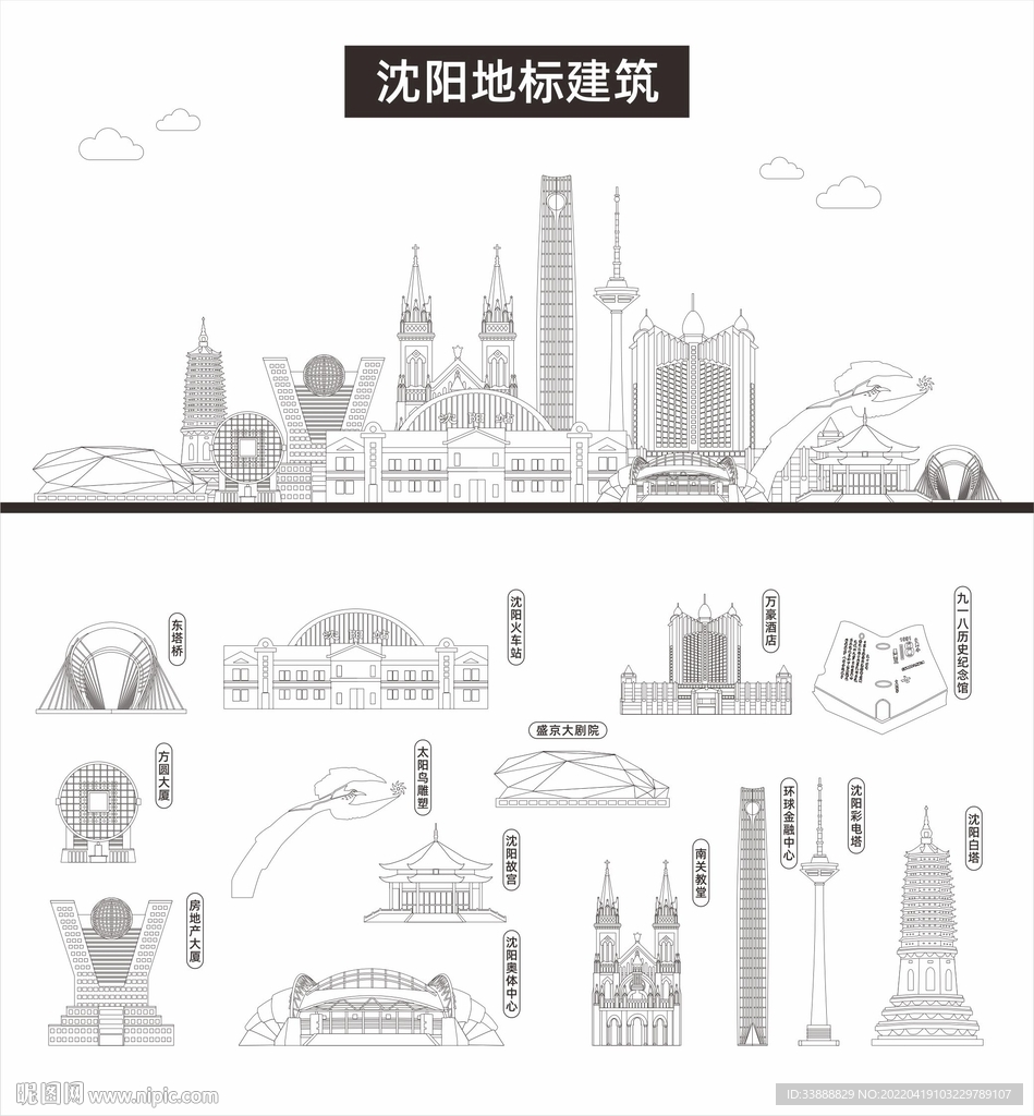 沈阳地标建筑剪影