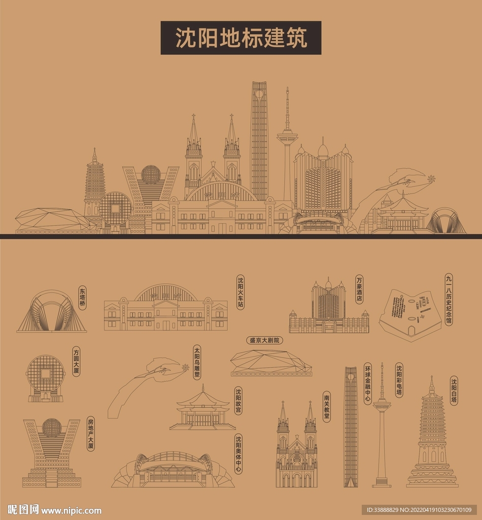 沈阳地标建筑剪影