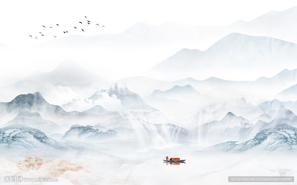 新中式高山流水电视背景墙