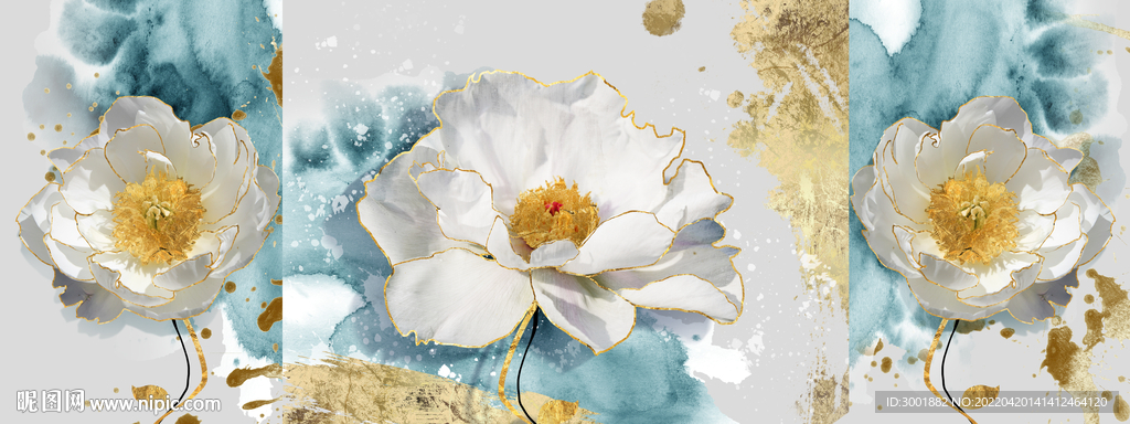 轻奢装饰画 油画 白色花朵