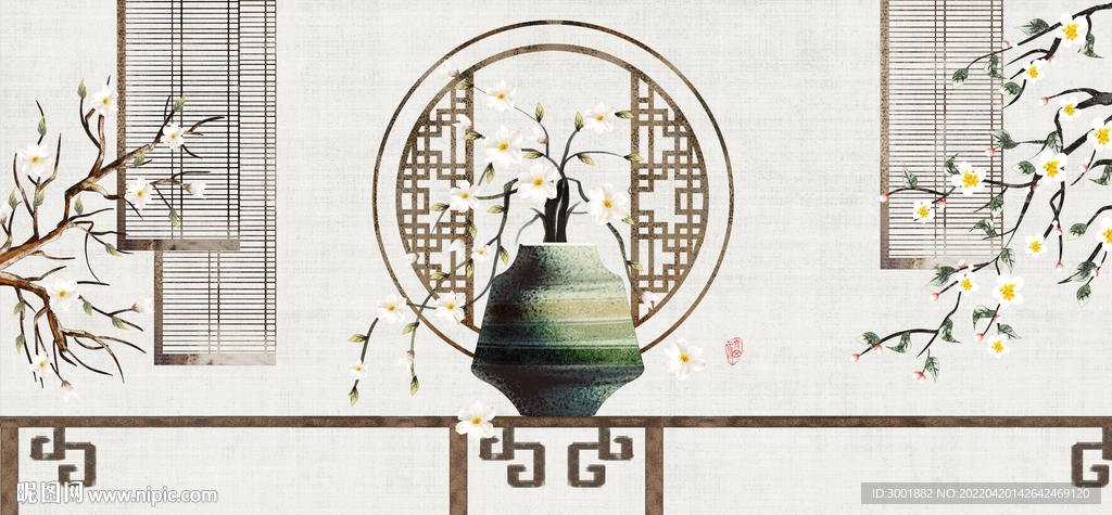 轻奢装饰画 花艺花瓶 杏花