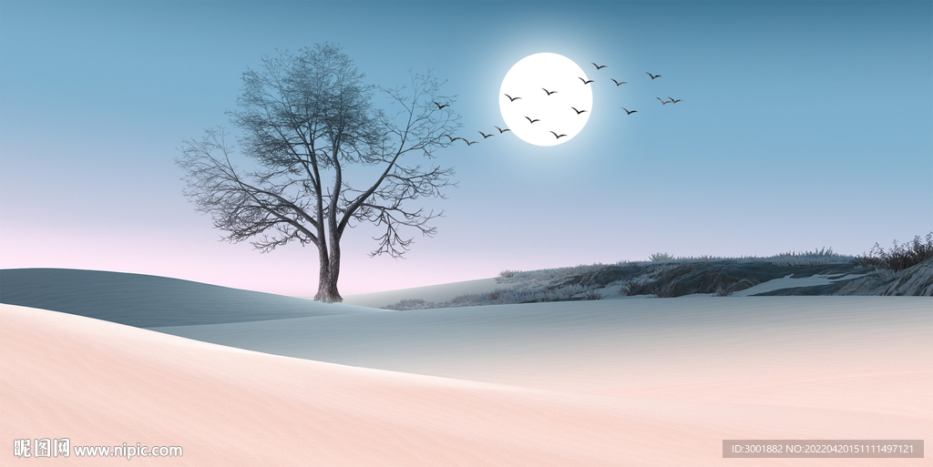 轻奢装饰画 树月亮 沙漠