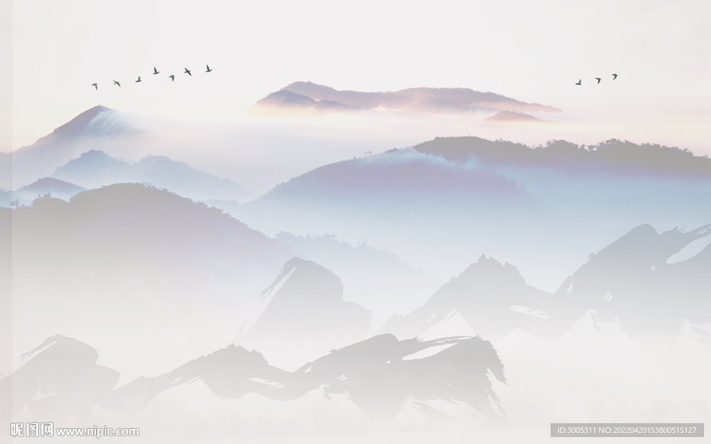 轻奢装饰画 新中式山水画 鸟