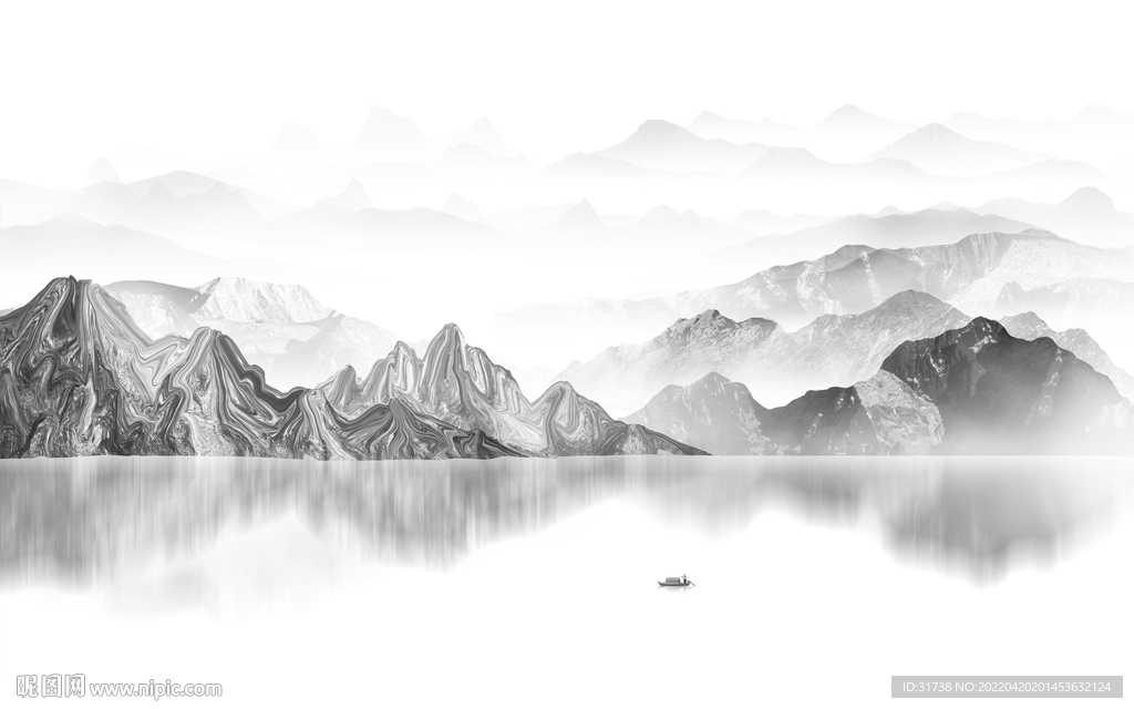 新中式水墨山水背景墙