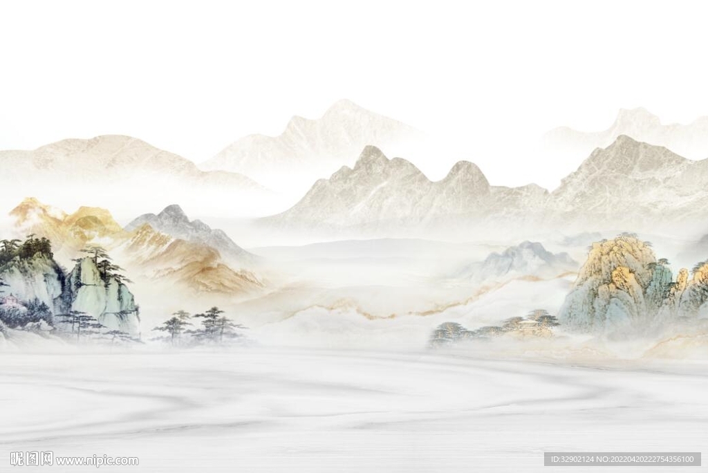 新中式山水爵士白背景墙