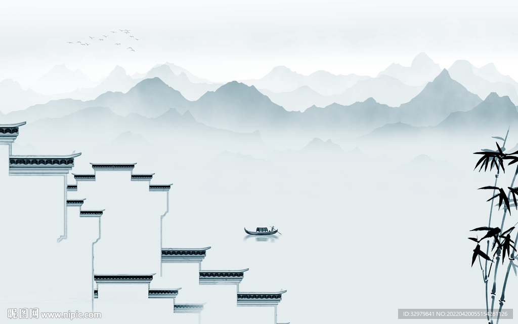 徽派简约别墅山水 TIF分层